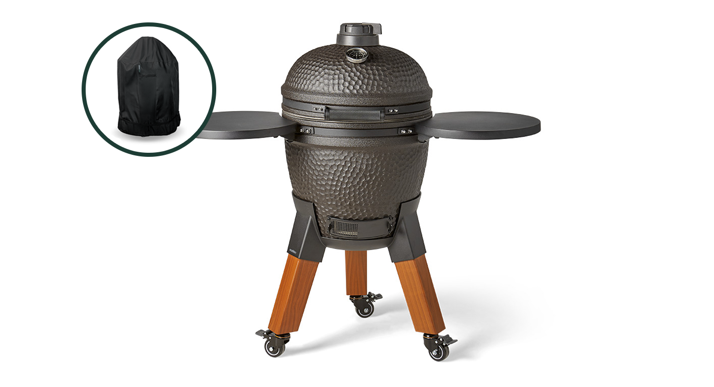 Moddern Kamado Zwart incl. Zijtafels & Wood-look Poten