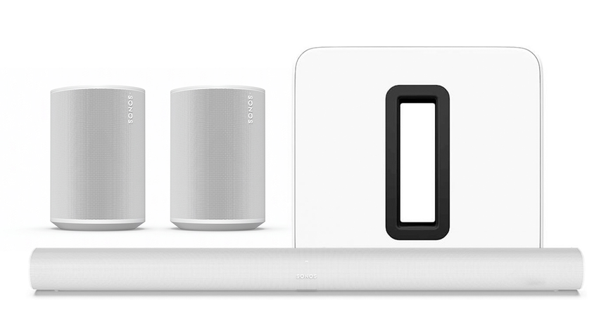 <p>Ga voor een ultieme surround opstelling met de Sonos Arc, Sonos Sub (Gen 3) en twee Sonos Era 100 speakers. Deze bundel bestaat uit een soundbar, subwoofer en twee draadloze speakers. Allemaal met een stijlvol wit design. De Sonos Arc is de premium smart soundbar voor tv, film, muziek, games en meer! Laat jouw entertainment tot leven komen met het levensechte geluid van Sonos Arc met Dolby Atmos. De draadloze Sonos Sub Gen 3 subwoofer voegt een ongelofelijk krachtige en diepe bas toe aan jouw geluid. Plaats de twee Sonos Era 100 speakers achter je, waardoor het geluid je geheel omringt! En ervaar een geweldige, meeslepende home cinema surround sound.</p>
